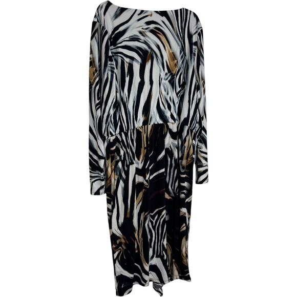 Cato Woman 18/20W Animal Print Long Sleeve Midi Dress Black Brown White - Picture 5 of 14